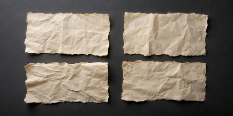 Aufkleber - Four Crumpled Pieces of Tan Paper on a Dark Surface, Ideal for Note-Taking or Messaging
