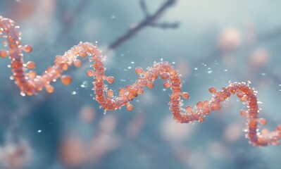 Poster - Close-Up of a Vibrant Molecular Structure with Colorful Floating Spheres and a Dreamy Background in Soft Focus Illustrating Scientific Concepts