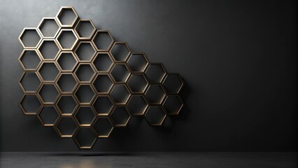 Wall Mural - Abstract Hexagonal Gold Geometric Wall Decor on Dark Background