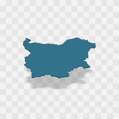 Bulgaria high detailed vector representation of country silhouette. 3D map on transparent background with dropped shadow. For educational, decorative, or informational use.