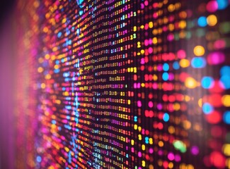 Poster - Colorful Abstract Data Visualization with Binary Code, Bright Neon Lights, and a Dynamic Background for Technology and Digital Themes