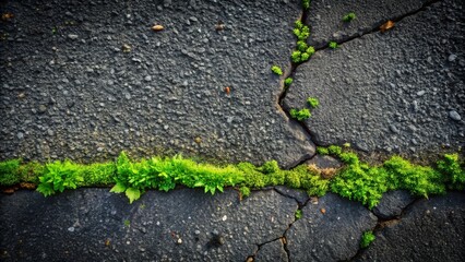 Poster - Vibrant green moss thriving amidst cracked asphalt, a testament to nature's resilience