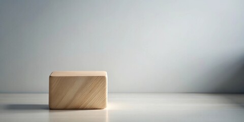 Poster - Simple wooden block on a light surface against a neutral backdrop