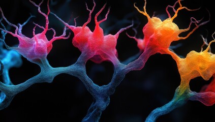 Poster - Colorful Neural Network Illustrations Showcasing Neurons With Vibrant Colors Against Dark Background, Representing Brain Activity and Connections in a Stunning Visual Format