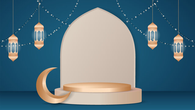 ramadan eid mubarak background and podium vector