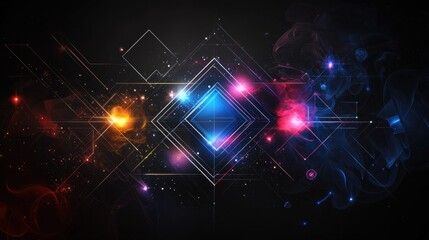Poster - Abstract Dynamic Geometric Lines with Borders in a Colorful Background of Light and Motion