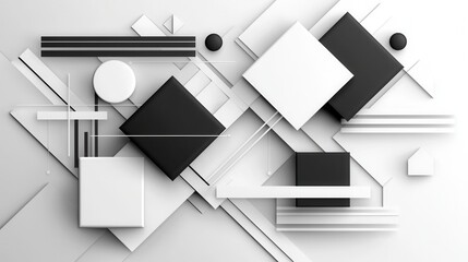 Poster - Abstract Minimalist Geometric Composition with Lines and Borders in Black and White Shades