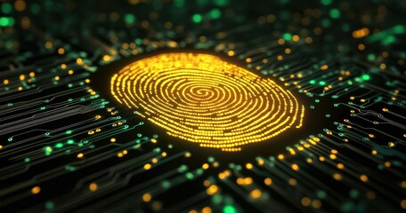 Poster - Digital Fingerprint on Circuit Board Illuminating Security and Technology with Vibrant Colors in a Modern Concept of Cybersecurity and Personal Data Protection