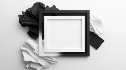 Poster - Abstract Geometric Design with Minimal Lines and Borders in Black and White Over Soft Shapes