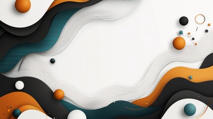 Poster - Abstract Geometric Design with Curved Lines and Colorful Circles in Minimal Style