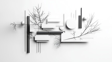 Poster - Clean and Sharp Geometric Composition with Lines and Borders Featuring Organic Elements