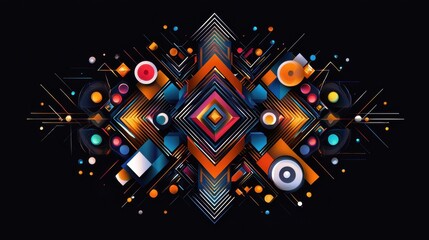 Poster - Modern Geometric Decorative Art with Lines and Borders Featuring Vibrant Colors and Patterns