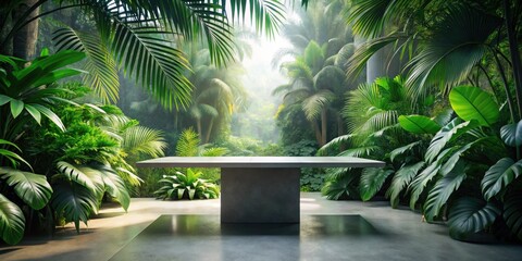 Poster - Serene Stone Table in Lush Tropical Paradise Setting
