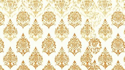 Wall Mural - Fiery Filigree:Repeating Thai-Inspired Floral Motifs in Vibrant Orange and Yellow