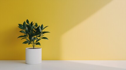 Aufkleber - Green plant in white pot decorating minimalist yellow office