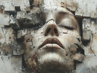 Poster - Abstract emotional layering of human faces artistic studio digital art textured environment close-up view human emotion exploration