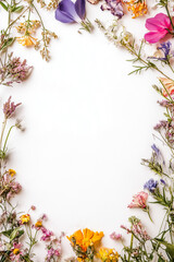 Wall Mural - Mockup decorative frame made of flowers. big white empty space in the middle