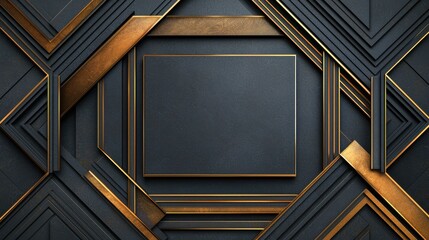 Poster - Elegant Geometric Lines and Borders in Gold on Sleek Dark Background for Luxury Design Projects