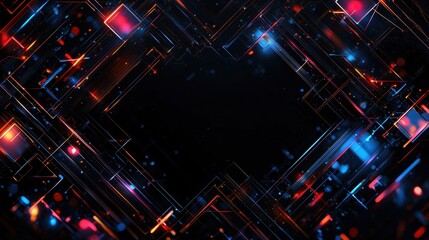 Fototapete - Decorative Geometric Lines and Borders with Linear Elements in Vibrant Colors Against a Dark Background
