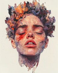 Poster - Emotional duality in layers portrait of a woman artistic representation abstract environment close-up view