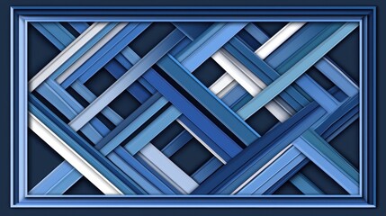 Poster - Decorative Geometric Lines and Borders with Linear Designs in Shades of Blue and White