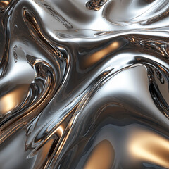 Poster - Abstract liquid metal surface with smooth silver and gold reflections