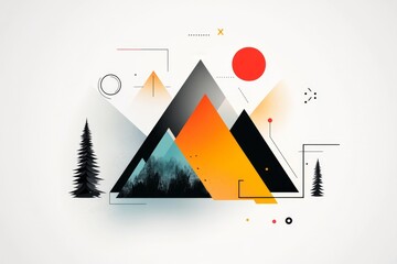 Aufkleber - A clean line art illustration of the Pyramid of the Magician, with bold geometric shapes and muted earth tones against a white background