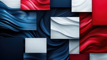 Poster - Modern Abstract Geometric Design with Dynamic Lines and Borders in Bold Red, Blue, and White Colors