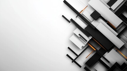 Poster - Modern Minimalistic Geometric Design with Lines and Borders in Black, White, and Orange Colors