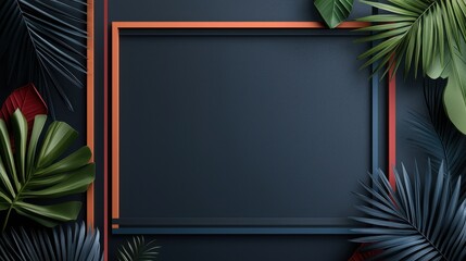 Poster - Modern Minimalistic Geometric Design with Lines and Borders Surrounded by Tropical Leaves