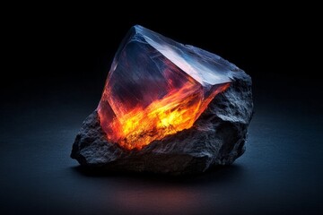 Poster - A close-up of an isolated glowing gemstone under UV light, revealing vibrant colors and intricate internal patterns