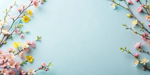 Poster - Pastel Blossoms Frame a Light Blue Background Perfect for Springtime Designs or Announcements