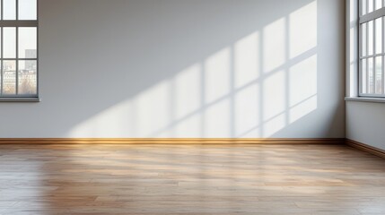 Poster - Sunlight illuminating empty modern office with wooden floor