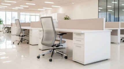 Poster - Modern office workstation with ergonomic chair and partition in open space office