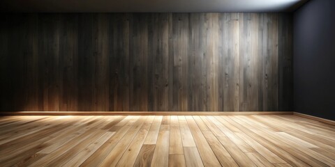Poster - Empty Room with Light Wood Floor and Dark Wood Wall
