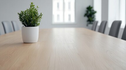 Poster - Empty meeting room table with plant and chairs in modern office