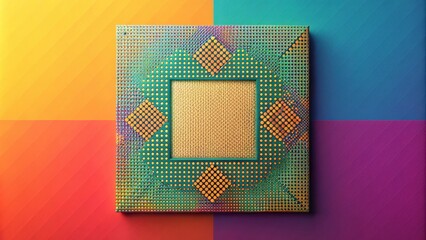 Poster - Abstract colorful square microchip design on vibrant background