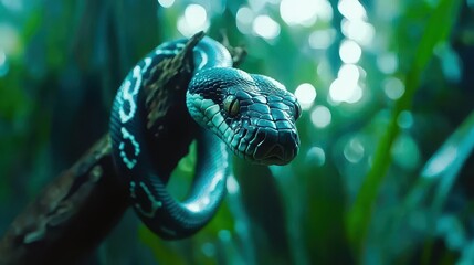 Majestic Green Tree Python Snake in Lush Tropical Rainforest