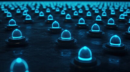 Poster - Futuristic Abstract Background with Glowing Blue Dome Shapes on Dark Surface