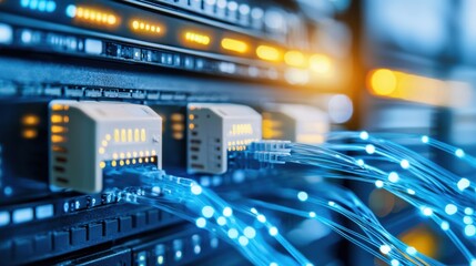 Poster - Data Network with Cables Connected to Server System and Digital Lights