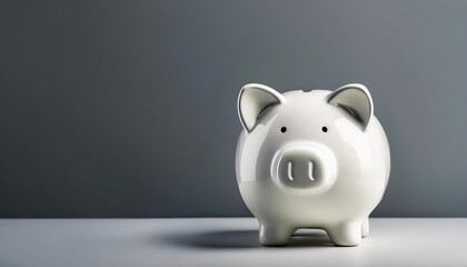 Minimalist white piggy bank on gradient background.