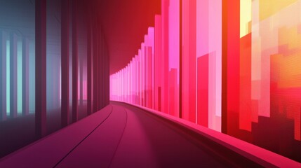 Poster - Abstract Colorful Digital Artwork of a Curved Corridor with Bright Lights