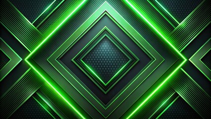 Poster - abstract green neon geometric design with intersecting lines and squares