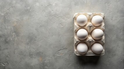 Poster - Six white eggs in a cardboard carton on a textured surface