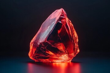 Poster - A hyper-realistic image of a single fluorescent gemstone glowing vividly under a UV light, with every detail of its internal patterns illuminated in sharp isolation