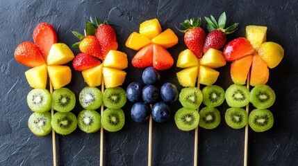 Wall Mural - A creative fruit arrangement on skewers, resembling a floral bouquet.