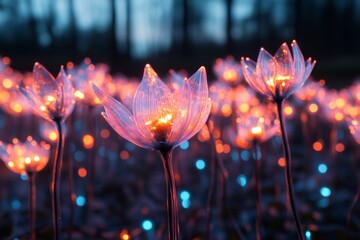 Aufkleber - A magical sun emitting golden UV rays that cause glowing plants to bloom instantly, creating an ethereal landscape of light and vibrant colors