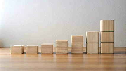 Aufkleber - Wooden blocks ascending in size on a tabletop, representing growth and progress