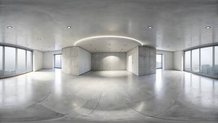 Aufkleber - Modern Empty Room with Panoramic Windows and Concrete Walls