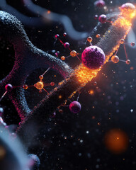 Poster - Abstract representation of molecular pathway with vibrant colors and details